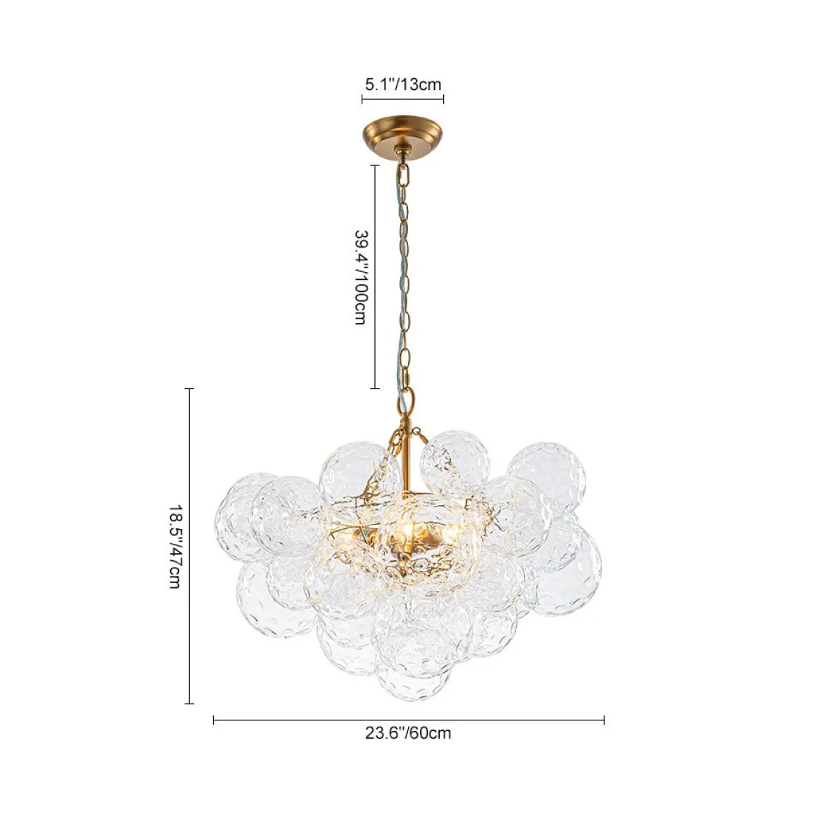 Brass Luxe Cluster Hammered Glass Globe Bubble Chandelier