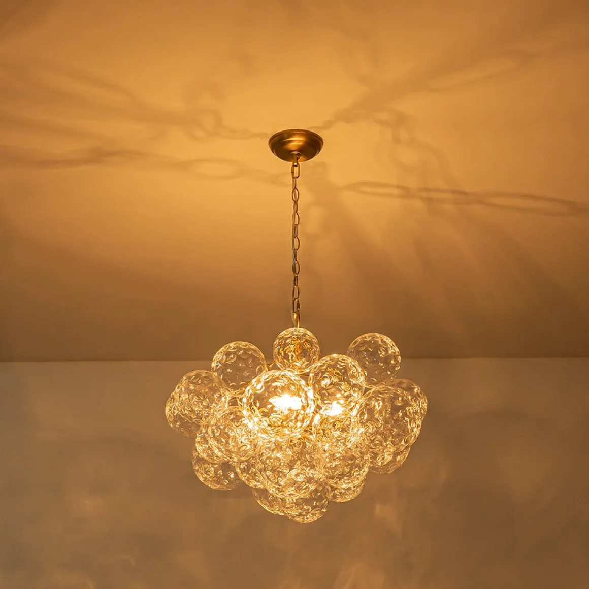 Brass Luxe Cluster Hammered Glass Globe Bubble Chandelier
