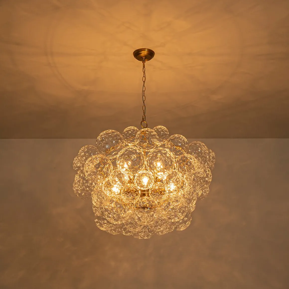Brass Luxe Cluster Hammered Glass Globe Bubble Chandelier