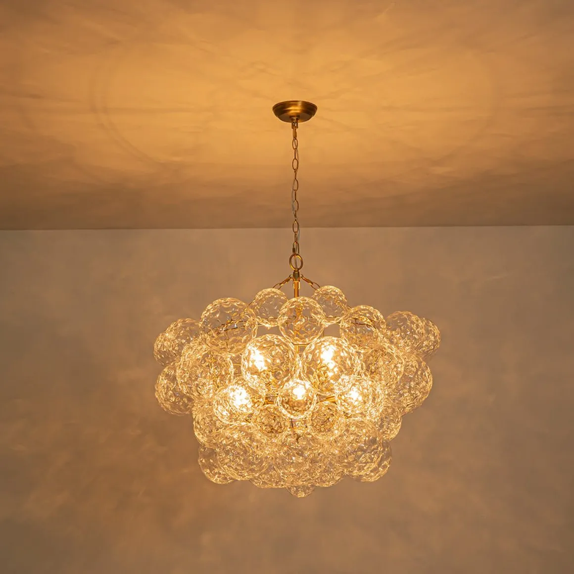 Brass Luxe Cluster Hammered Glass Globe Bubble Chandelier
