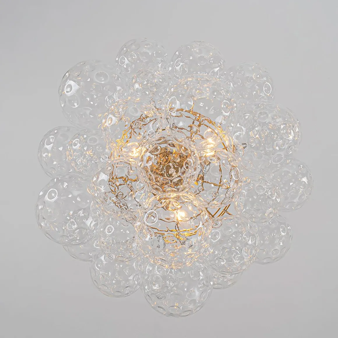 Brass Luxe Cluster Hammered Glass Globe Bubble Chandelier