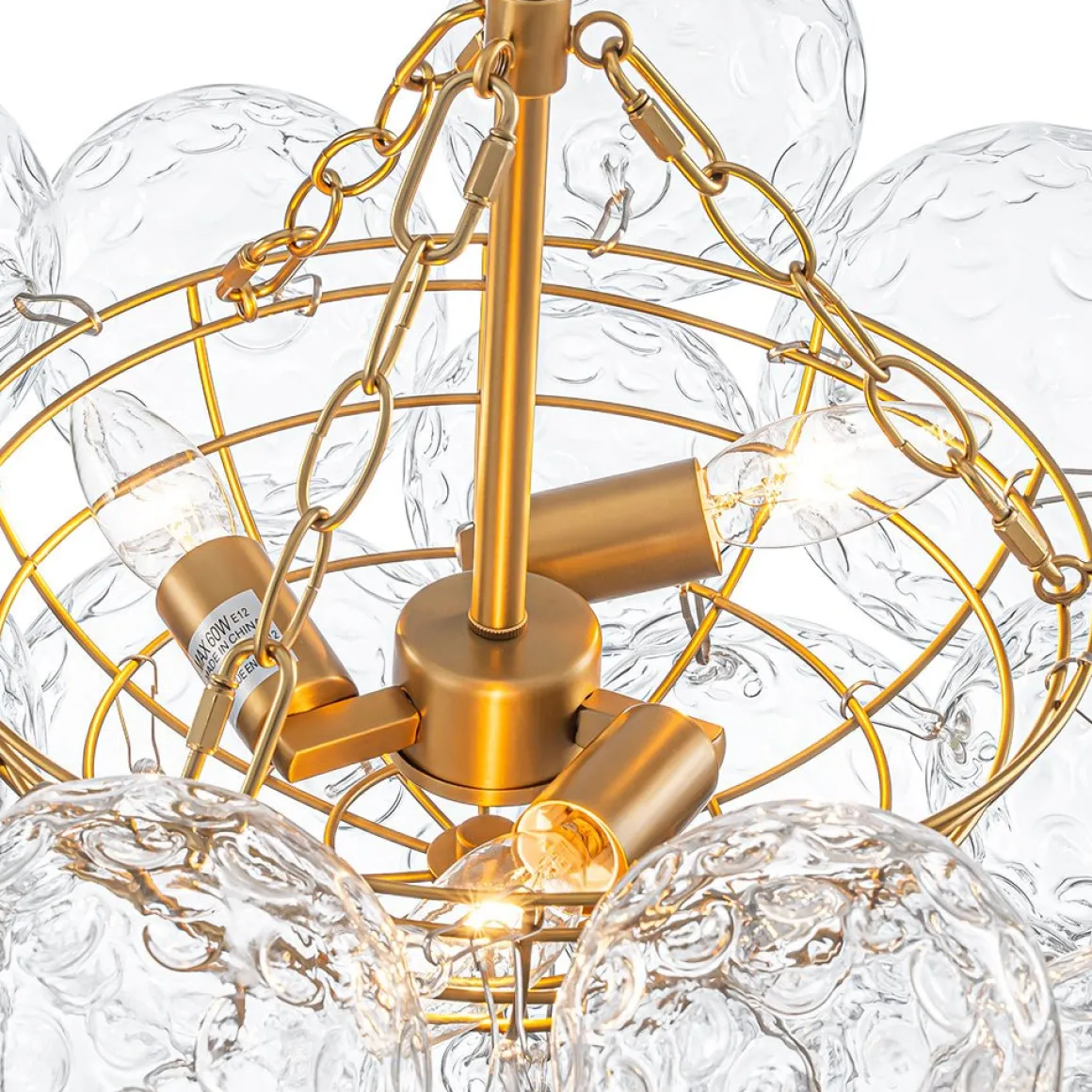 Brass Luxe Cluster Hammered Glass Globe Bubble Chandelier