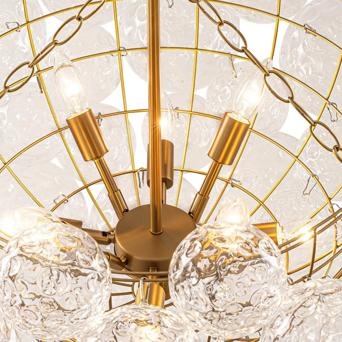 Brass Luxe Cluster Hammered Glass Globe Bubble Chandelier