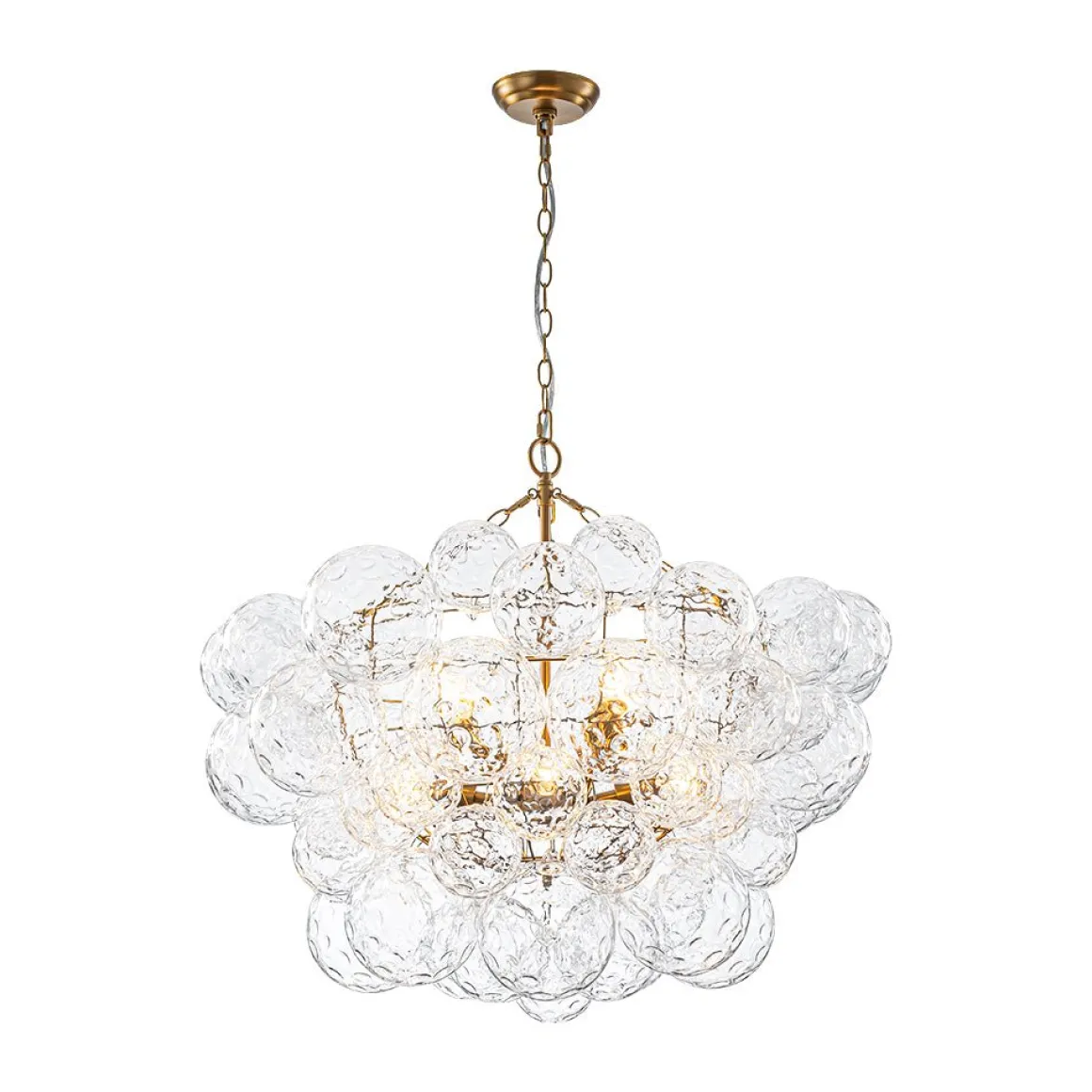Brass Luxe Cluster Hammered Glass Globe Bubble Chandelier
