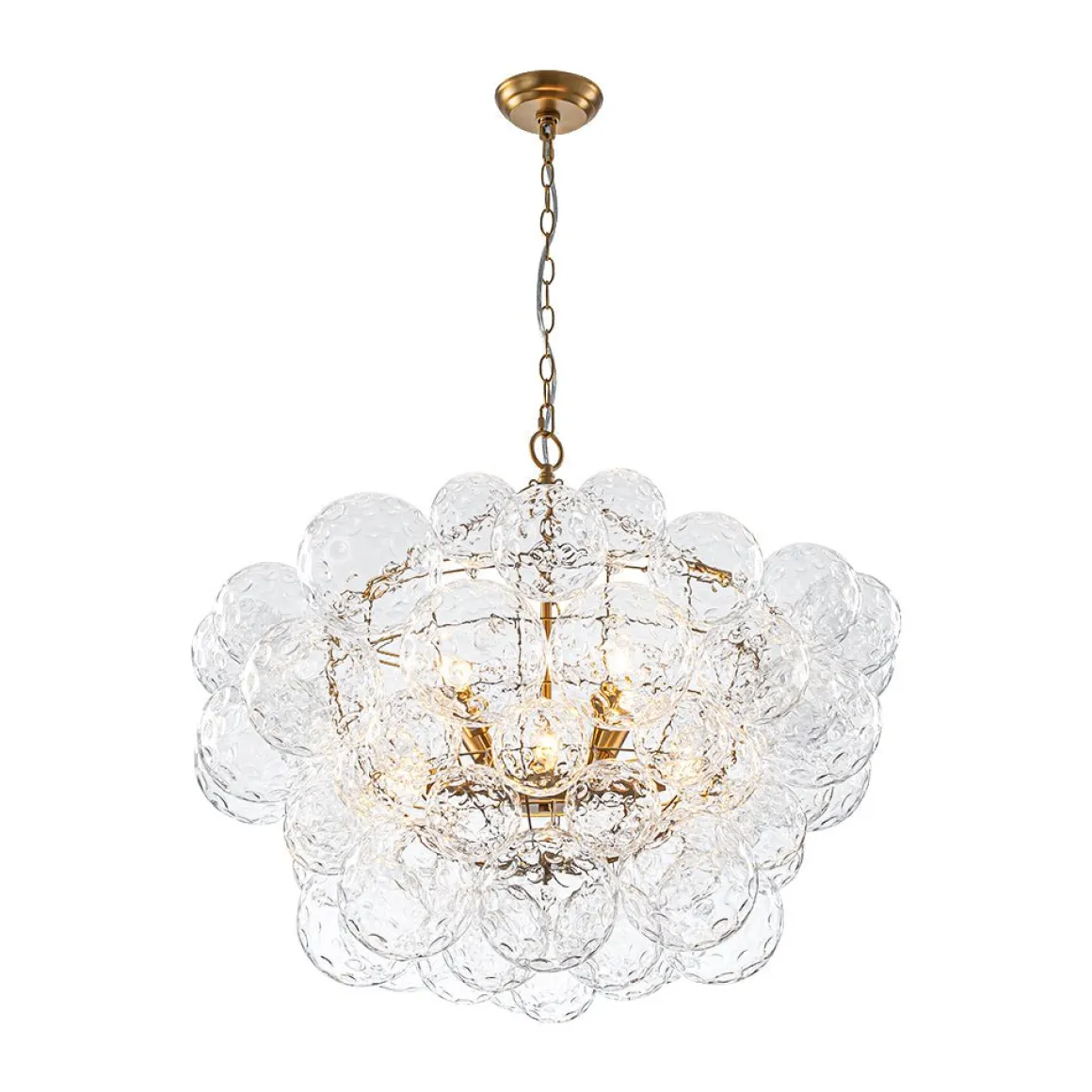 Brass Luxe Cluster Hammered Glass Globe Bubble Chandelier
