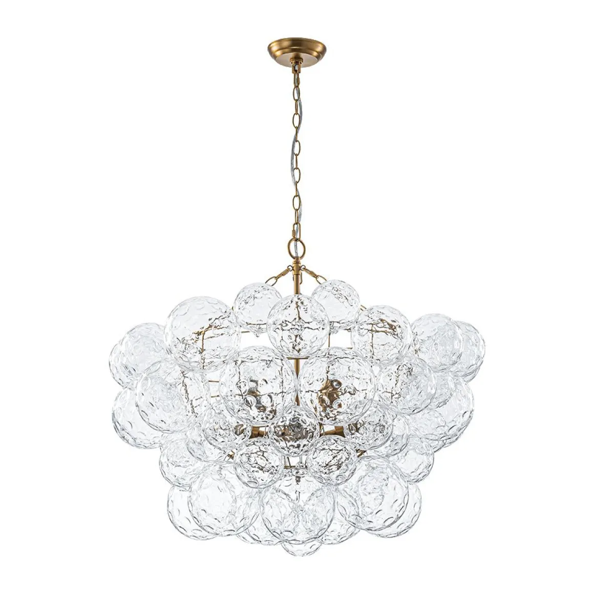 Brass Luxe Cluster Hammered Glass Globe Bubble Chandelier