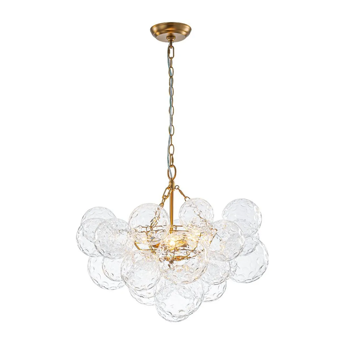 Brass Luxe Cluster Hammered Glass Globe Bubble Chandelier