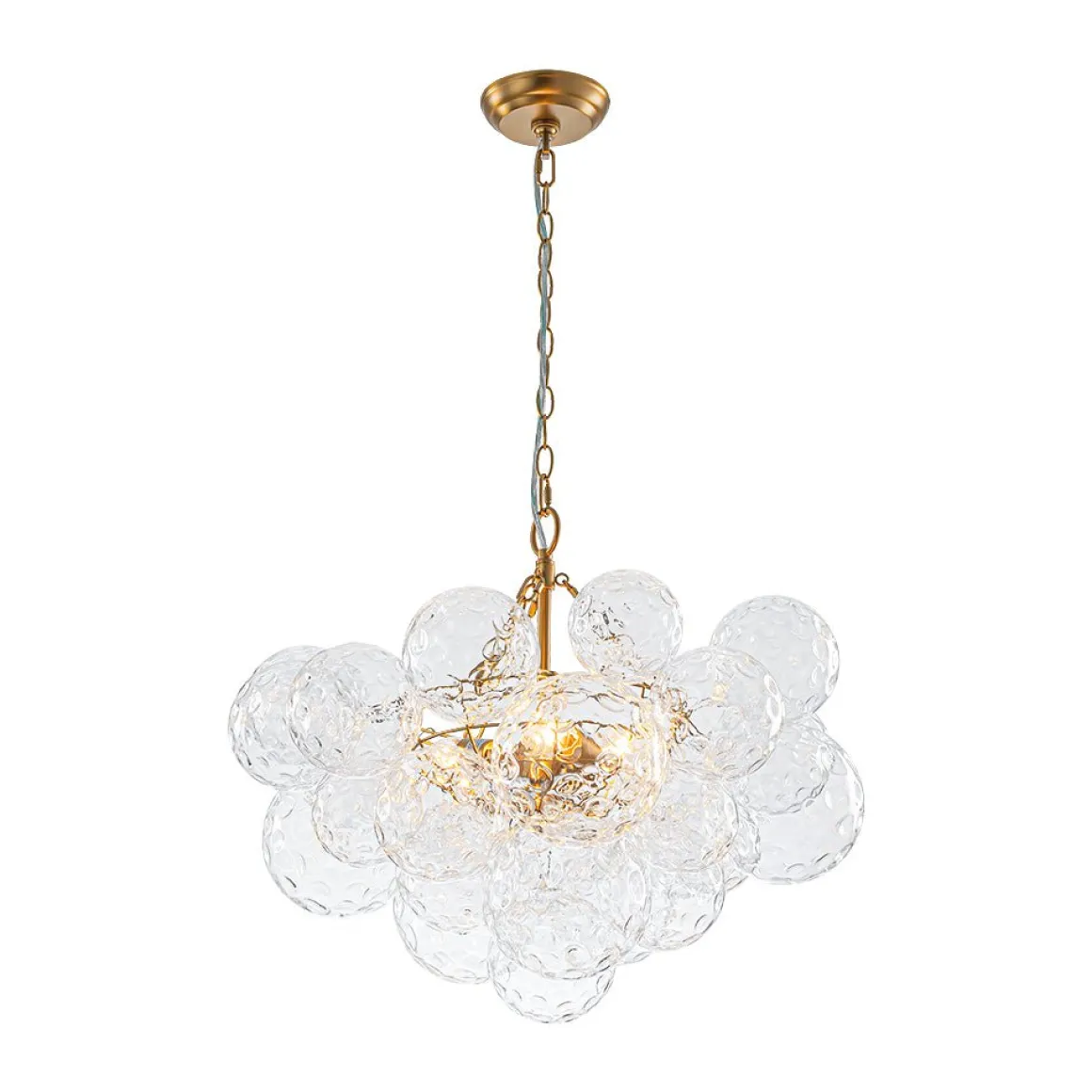 Brass Luxe Cluster Hammered Glass Globe Bubble Chandelier