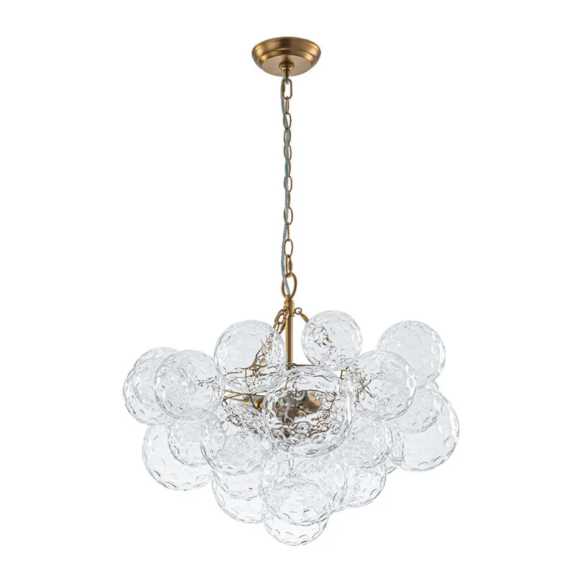 Brass Luxe Cluster Hammered Glass Globe Bubble Chandelier