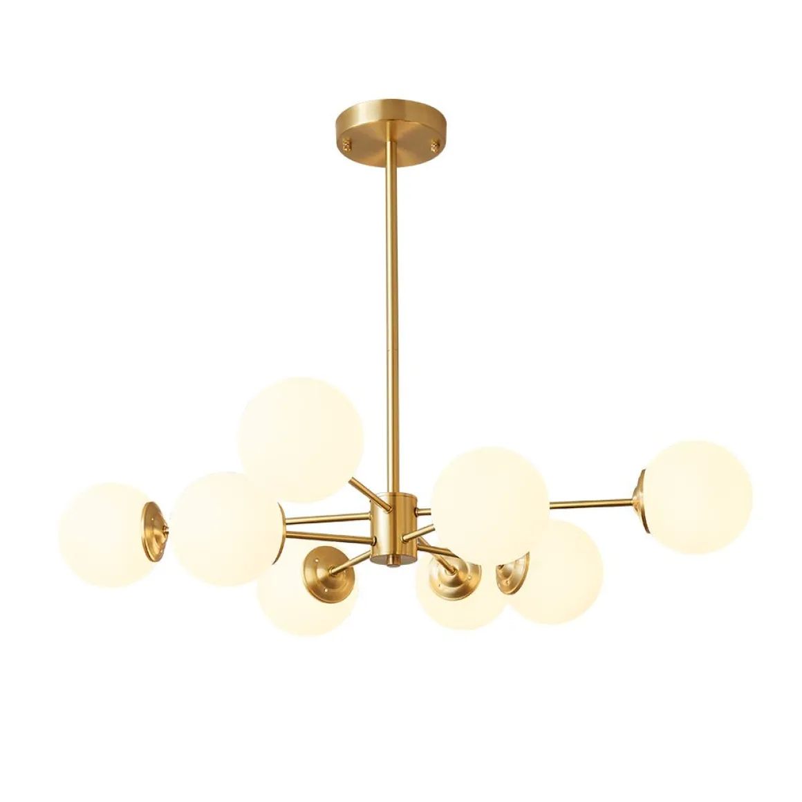 Brass Opal Glass Globe Tier Sputnik Chandelier