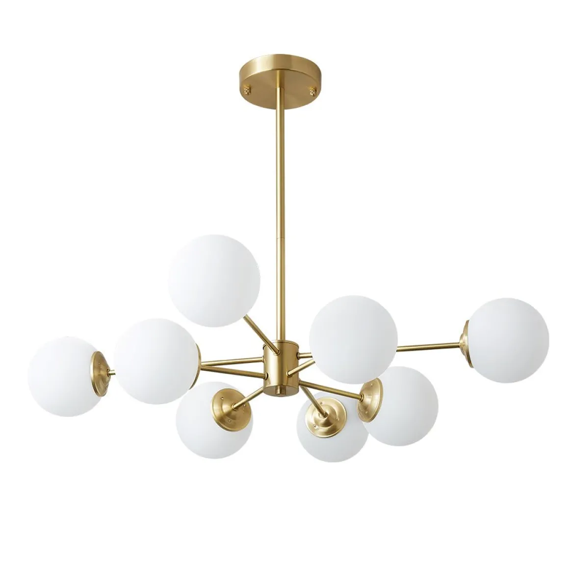Brass Opal Glass Globe Tier Sputnik Chandelier
