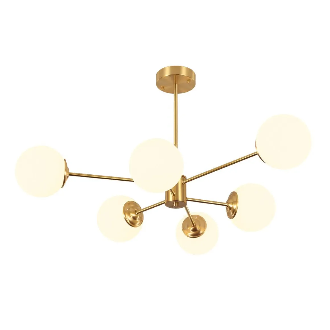 Brass Opal Glass Globe Tier Sputnik Chandelier