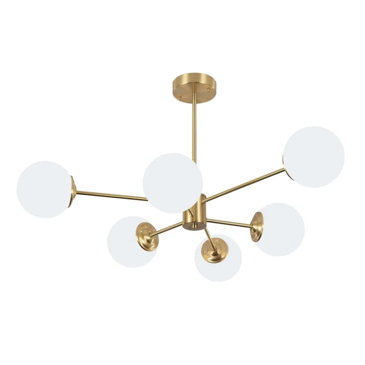 Brass Opal Glass Globe Tier Sputnik Chandelier