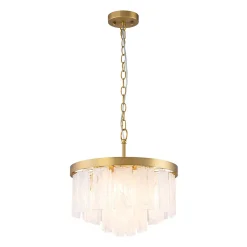 Brass Round Tiered Opal Swirl Glass Pendant Chandelier