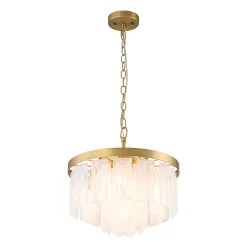 Brass Round Tiered Opal Swirl Glass Pendant Chandelier