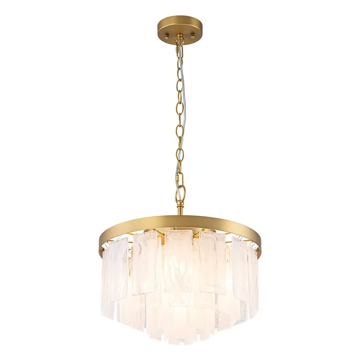 Brass Round Tiered Opal Swirl Glass Pendant Chandelier