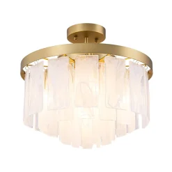 Brass Round Tiered Opal Swirl Glass Pendant Chandelier