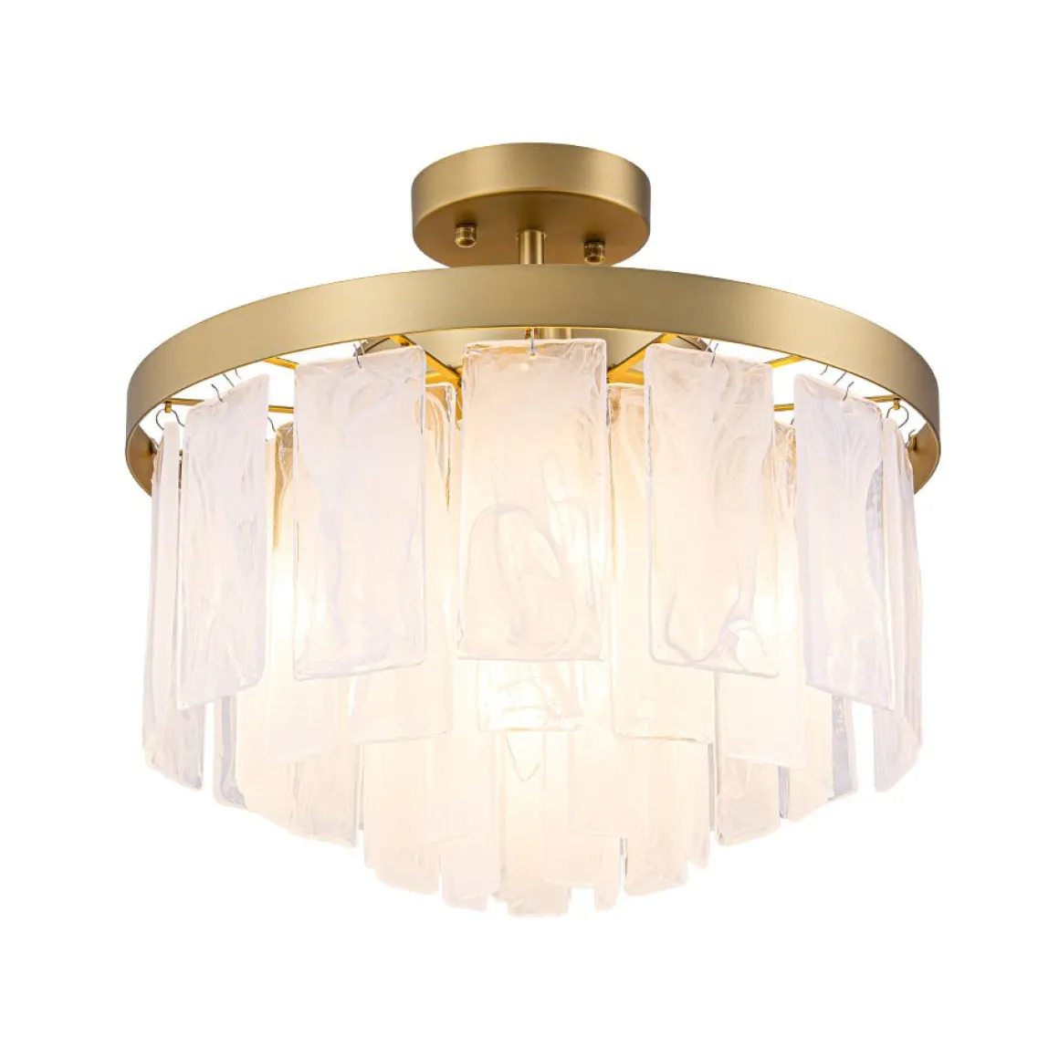 Brass Round Tiered Opal Swirl Glass Pendant Chandelier