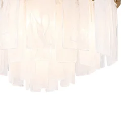 Brass Round Tiered Opal Swirl Glass Pendant Chandelier