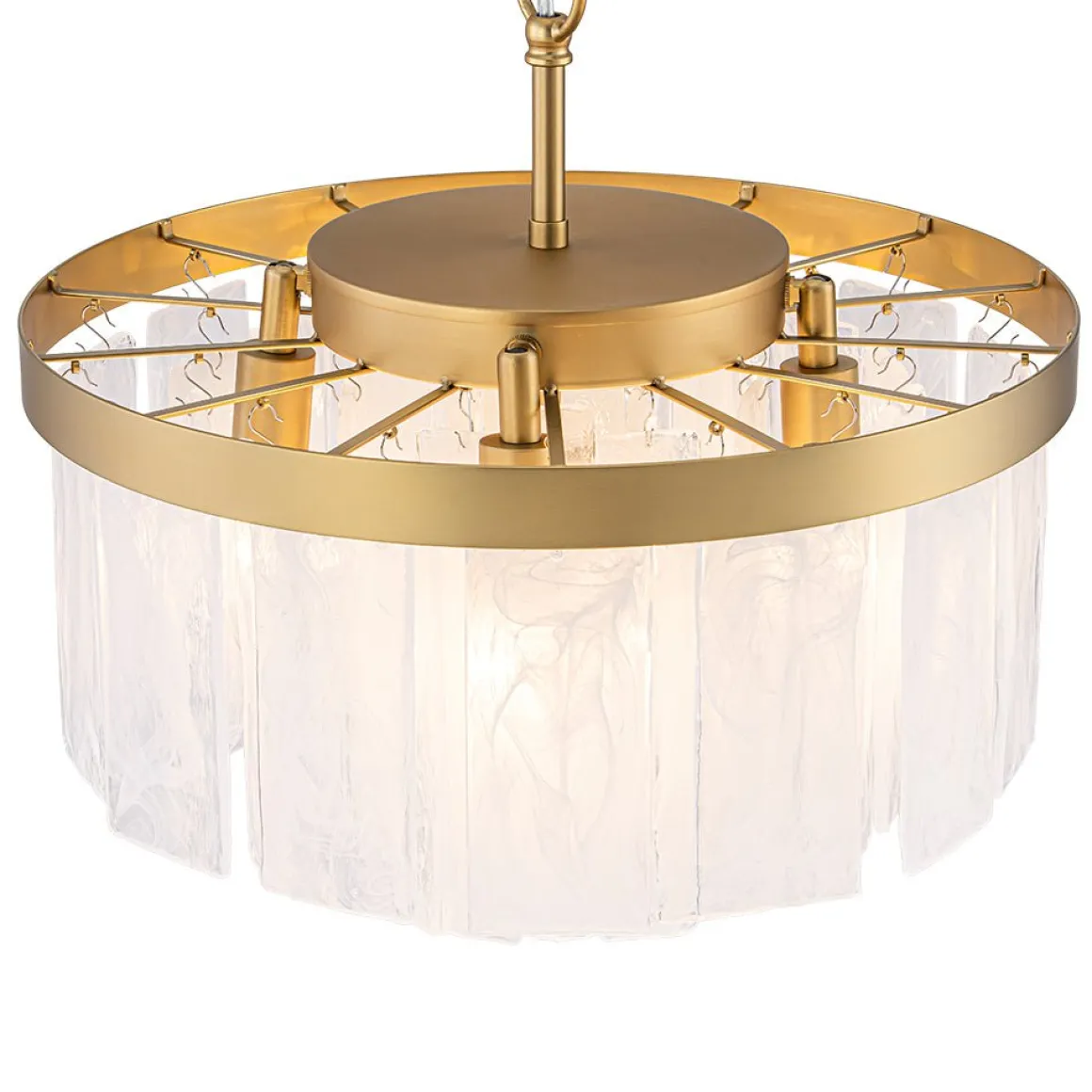 Brass Round Tiered Opal Swirl Glass Pendant Chandelier