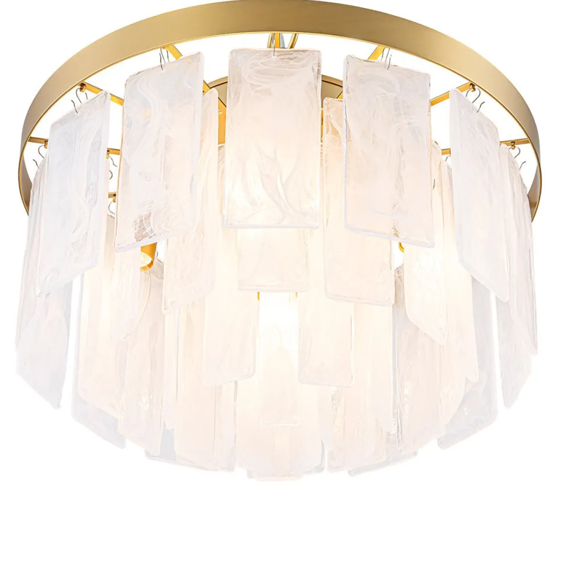 Brass Round Tiered Opal Swirl Glass Pendant Chandelier