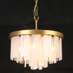 Brass Round Tiered Opal Swirl Glass Pendant Chandelier