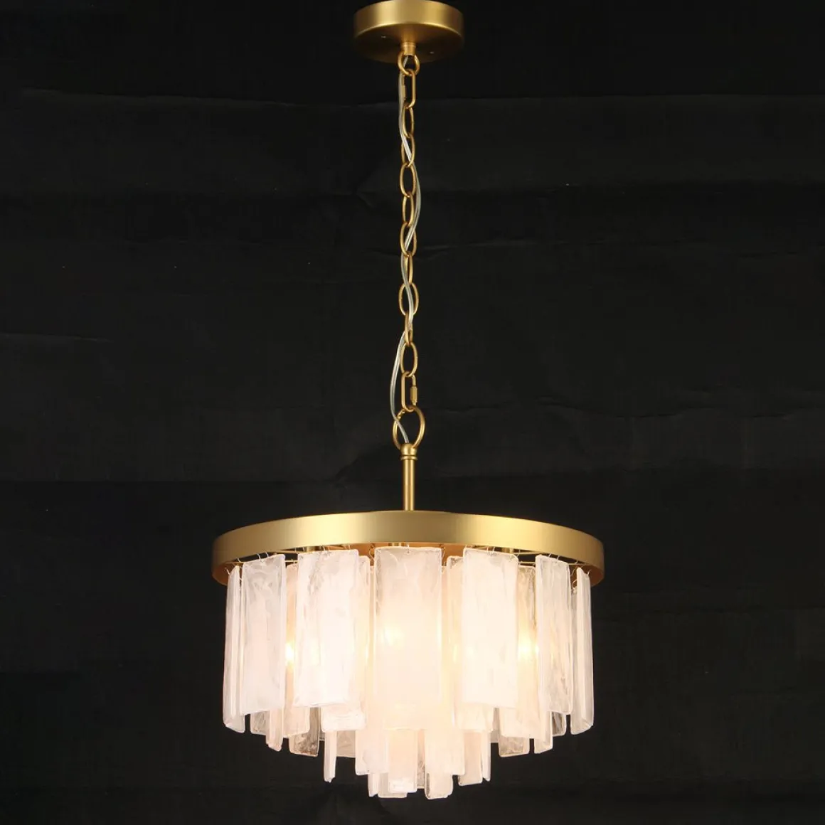 Brass Round Tiered Opal Swirl Glass Pendant Chandelier