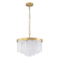 Brass Round Tiered Opal Swirl Glass Pendant Chandelier