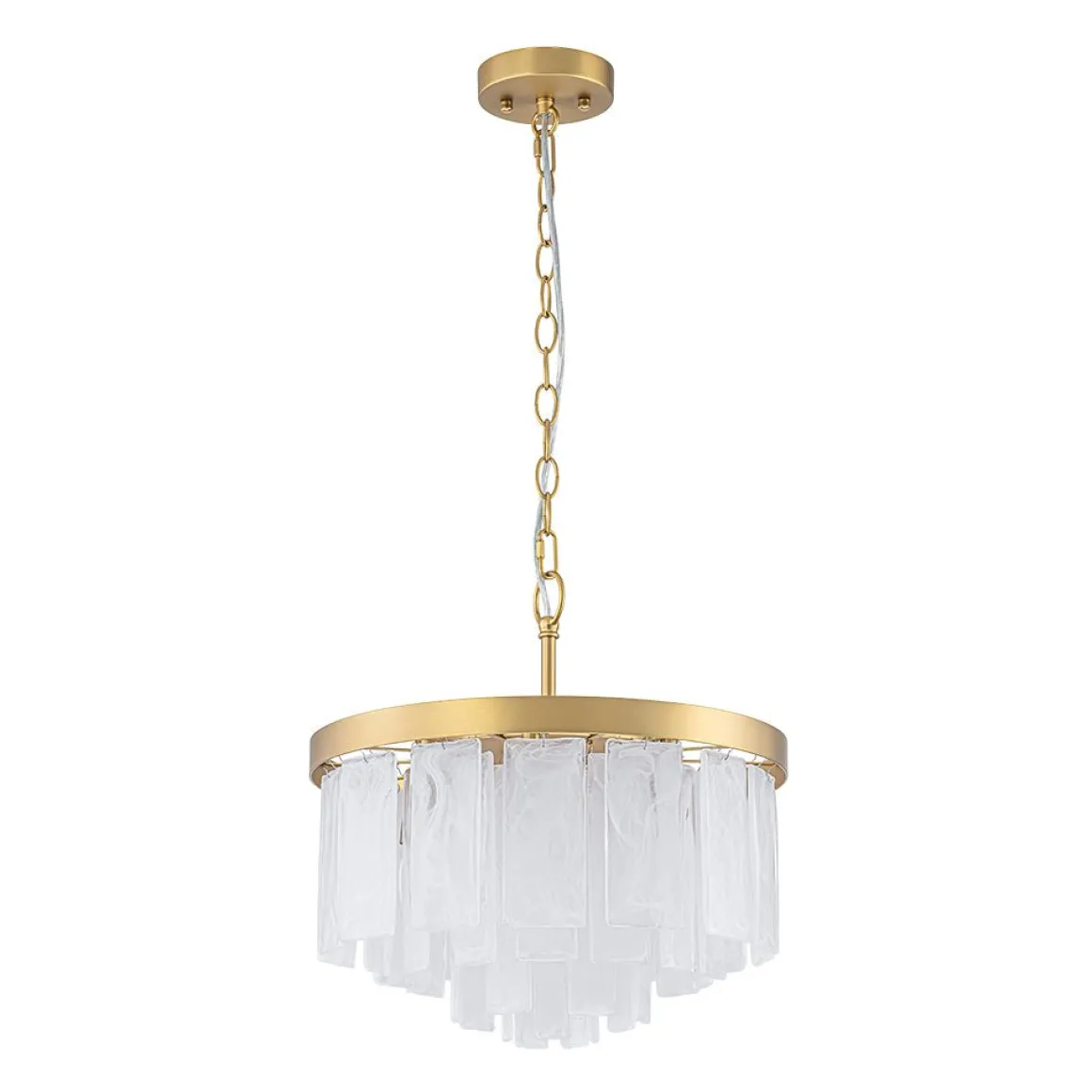 Brass Round Tiered Opal Swirl Glass Pendant Chandelier