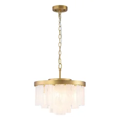 Brass Round Tiered Opal Swirl Glass Pendant Chandelier