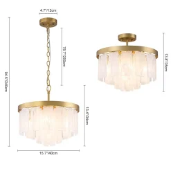Brass Round Tiered Opal Swirl Glass Pendant Chandelier