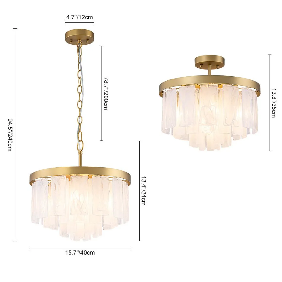 Brass Round Tiered Opal Swirl Glass Pendant Chandelier