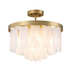 Brass Round Tiered Opal Swirl Glass Pendant Chandelier