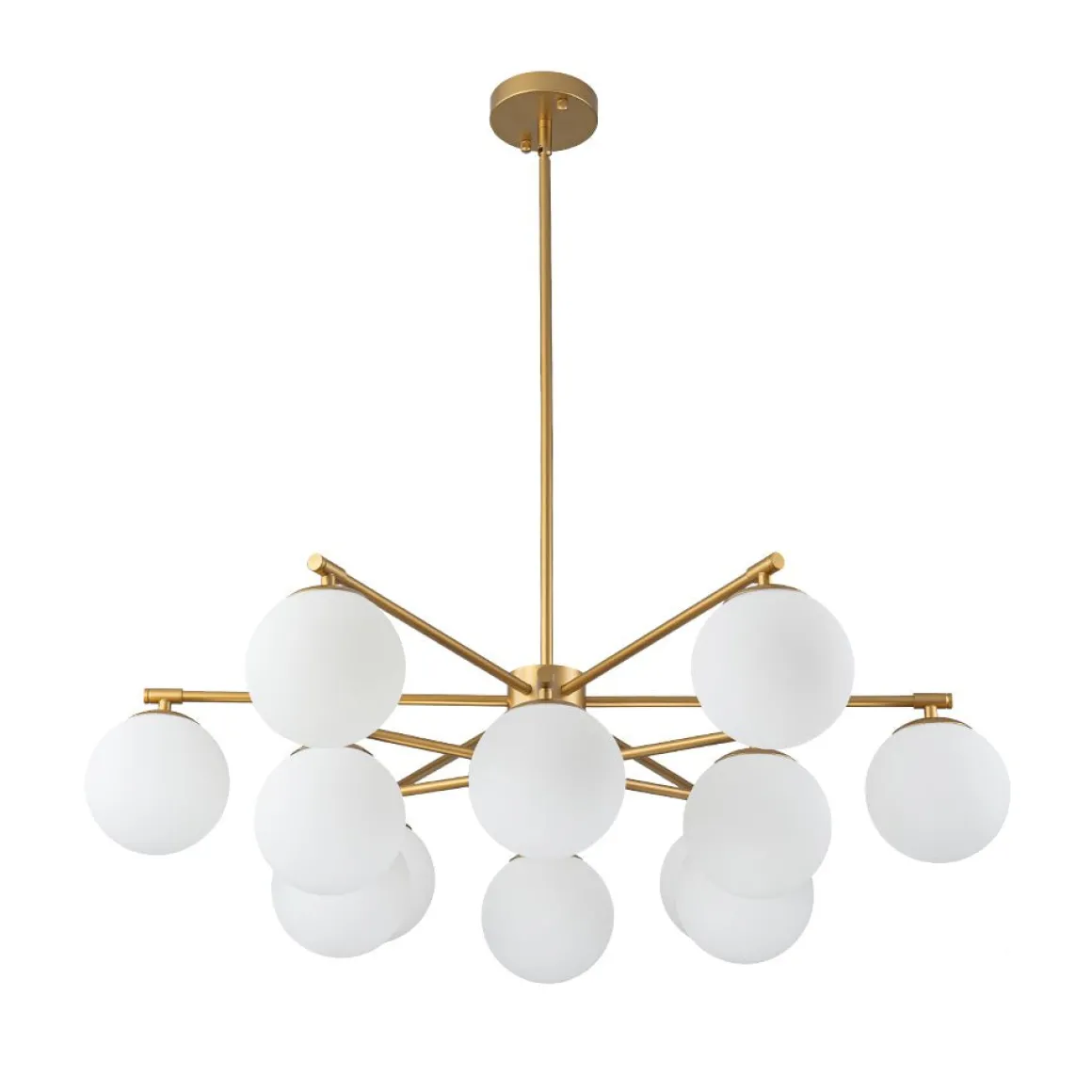 Brass 2-Tier Sputnik Frosted Glass Bubble Pendant Chandelier