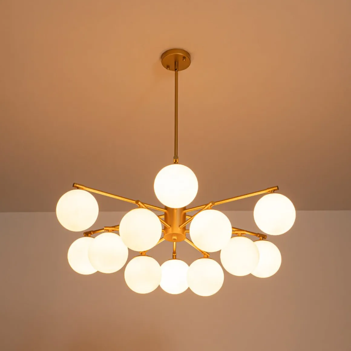 Brass 2-Tier Sputnik Frosted Glass Bubble Pendant Chandelier