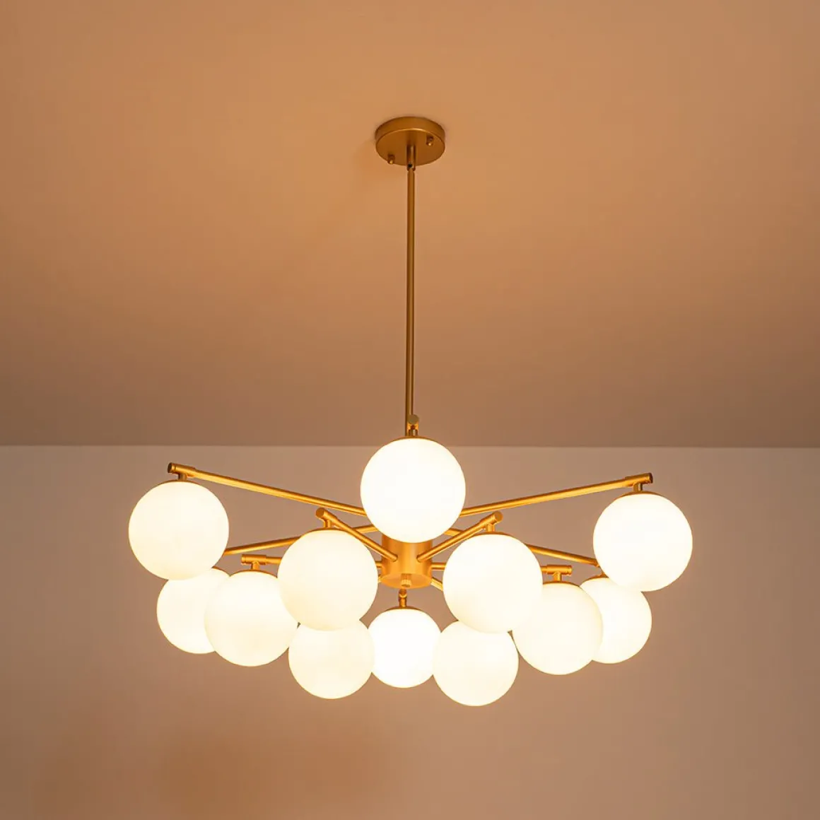 Brass 2-Tier Sputnik Frosted Glass Bubble Pendant Chandelier