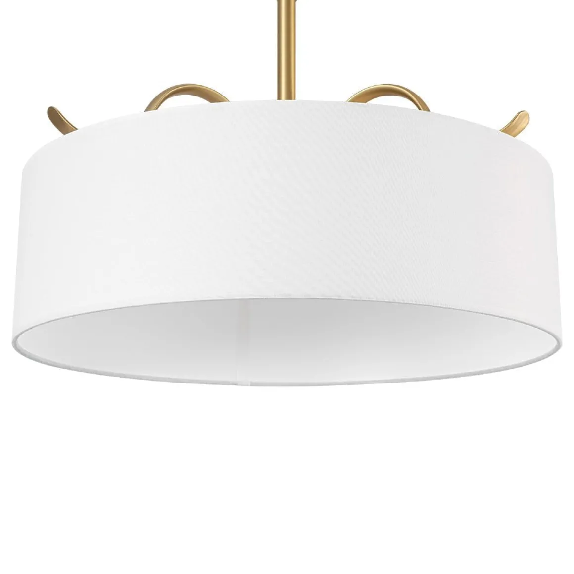 Brass White Fabric Drum Cage Semi Flush Dual Mount Chandelier