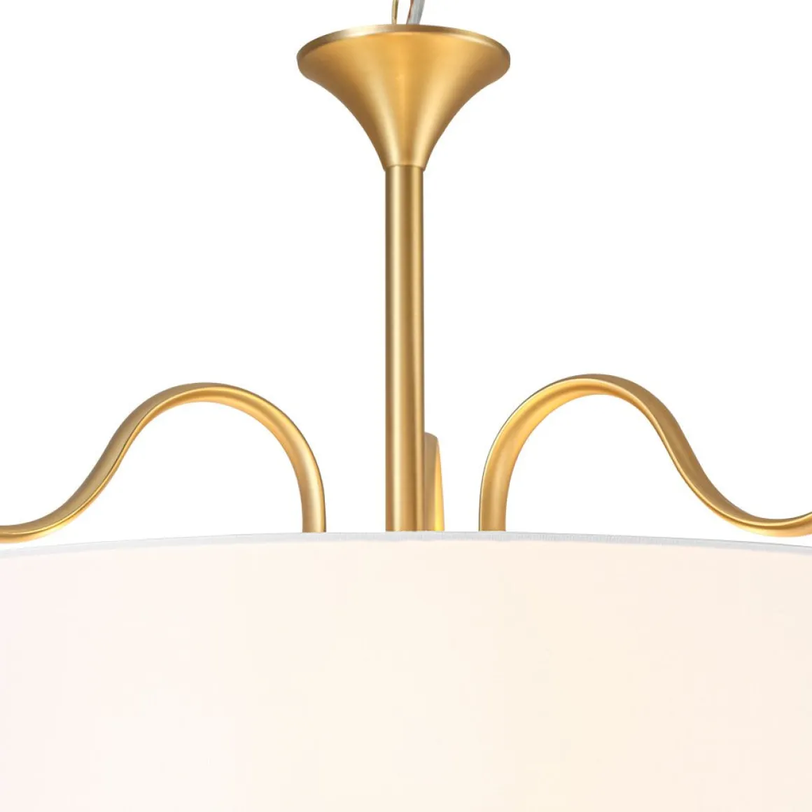 Brass White Fabric Drum Cage Semi Flush Dual Mount Chandelier