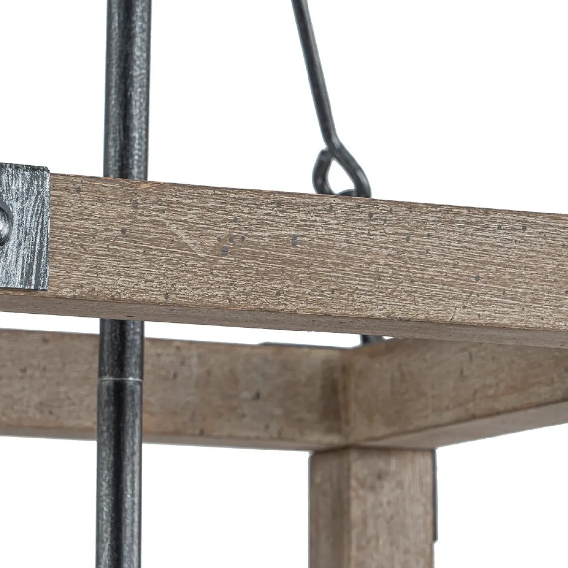 Candle Style Weathered Wooden Square Cage Pendant Light