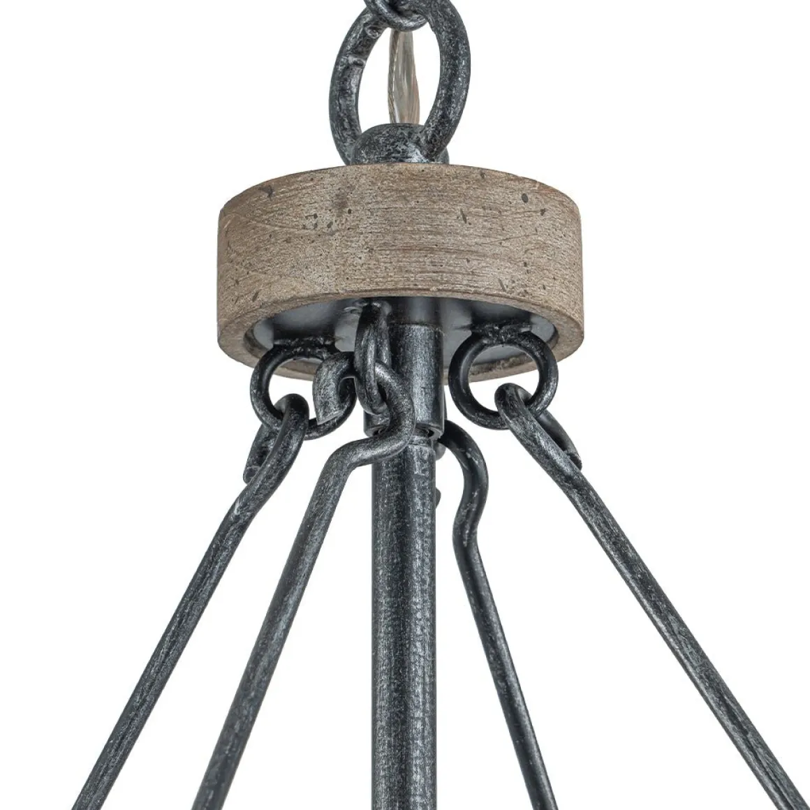 Candle Style Weathered Wooden Square Cage Pendant Light