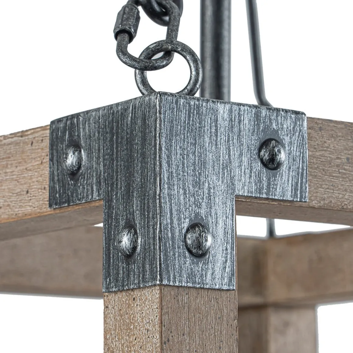 Candle Style Weathered Wooden Square Cage Pendant Light