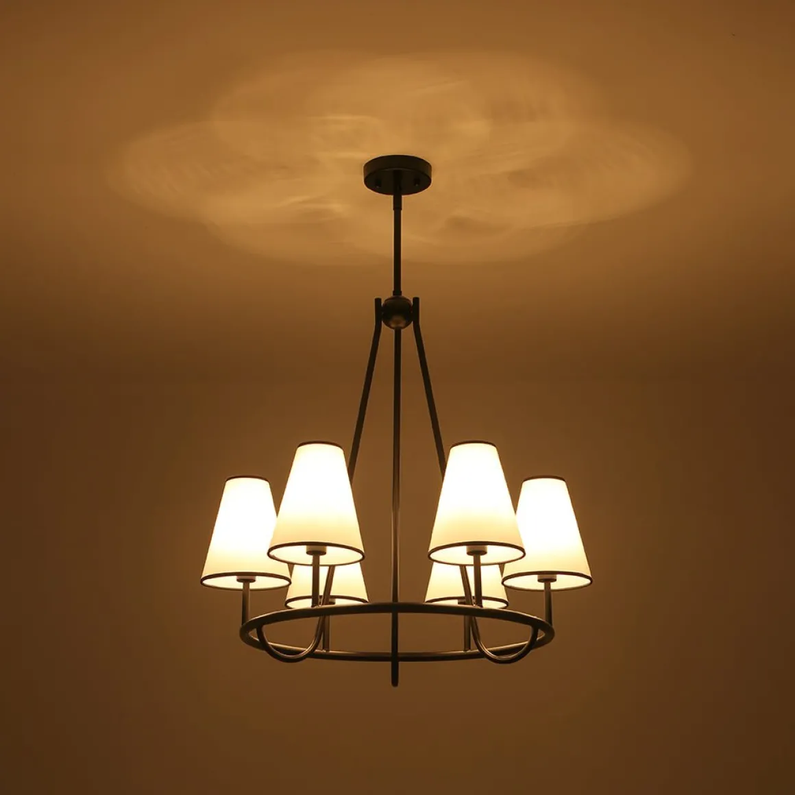 Classic 6-Light Fabric Conical Shade Wheel Chandelier