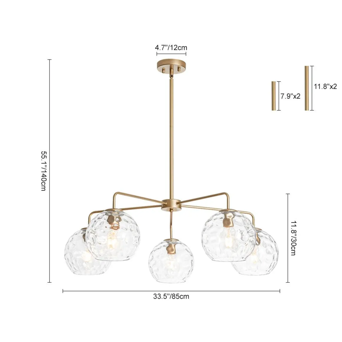Clear Hammered Glass Globe 5-light Round Sputnik Chandelier