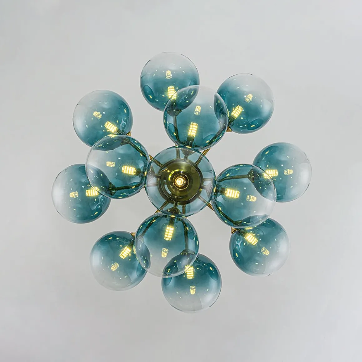 Cluster Gradual Blue Glass Bubble Tiered Chandelier