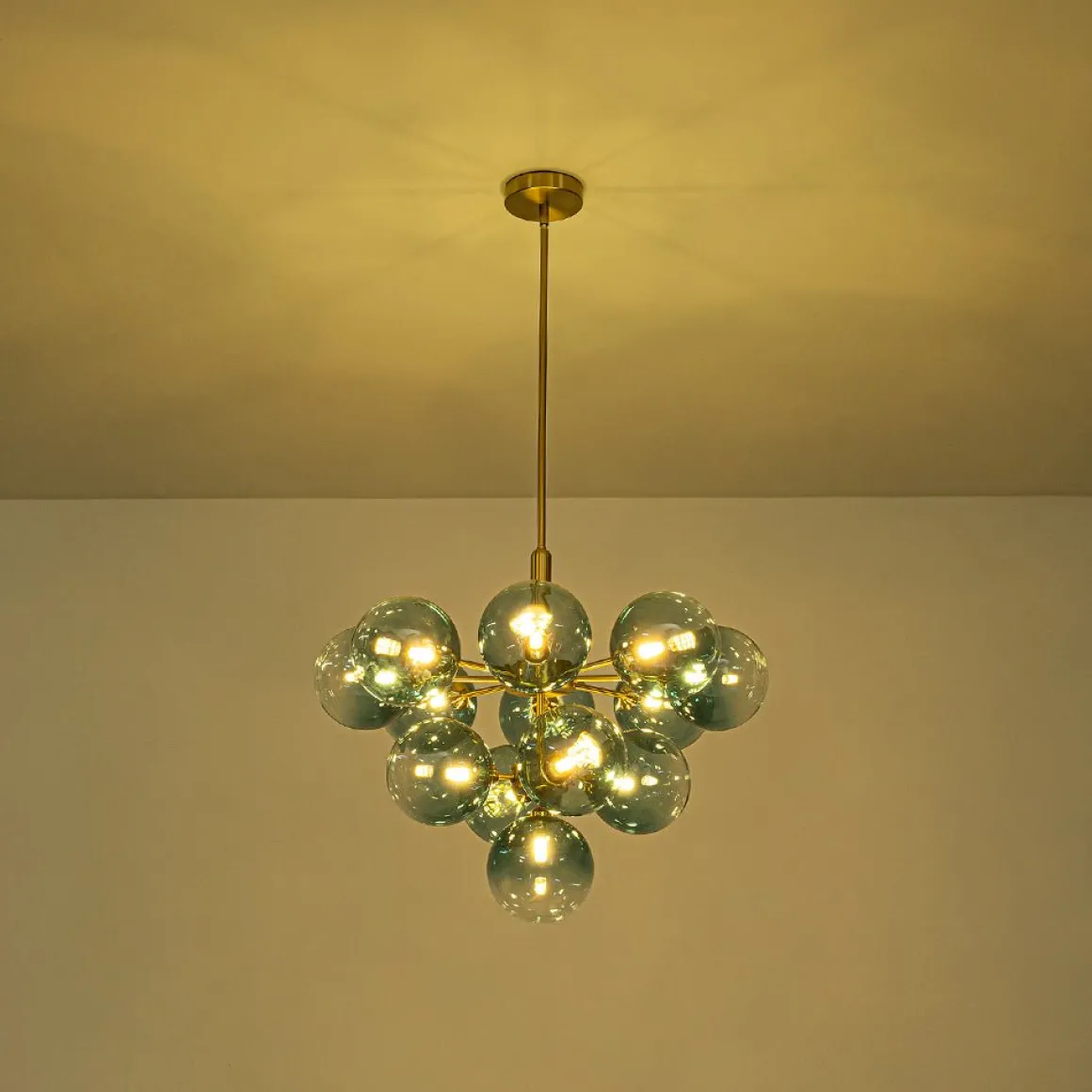 Cluster Gradual Blue Glass Bubble Tiered Chandelier