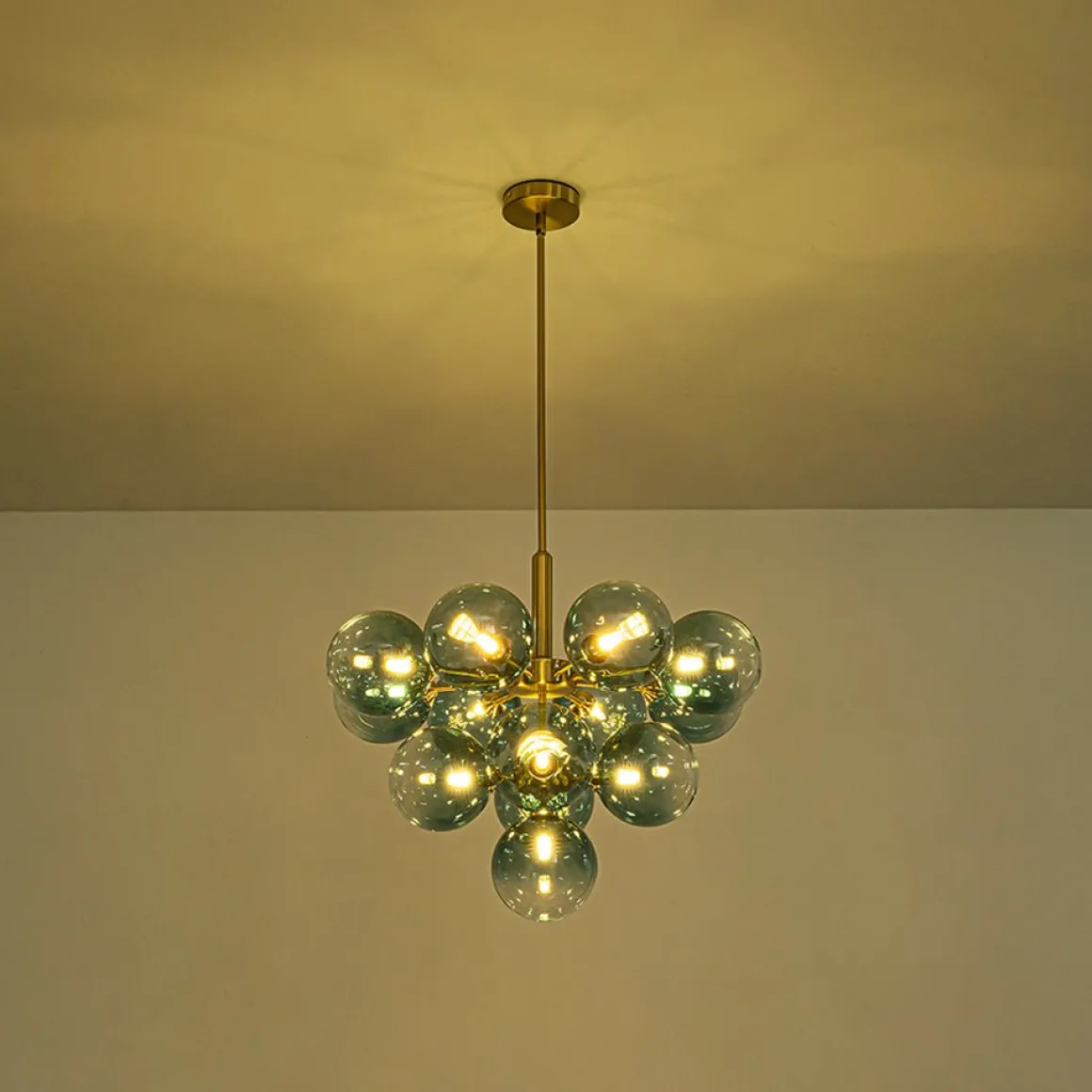 Cluster Gradual Blue Glass Bubble Tiered Chandelier