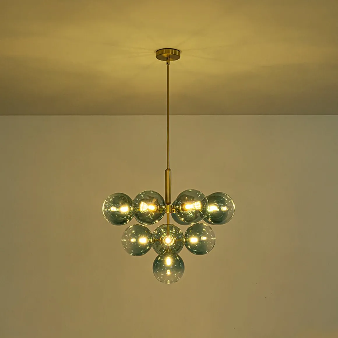Cluster Gradual Blue Glass Bubble Tiered Chandelier