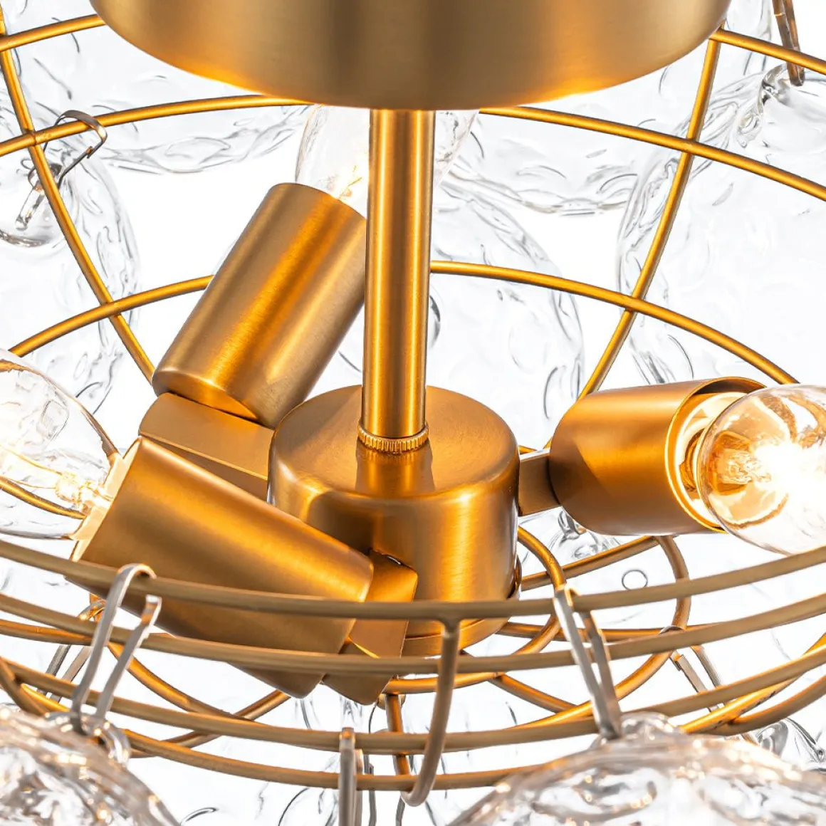 Cluster Hammered Textured Glass Bubble Semi Flush Chandelier