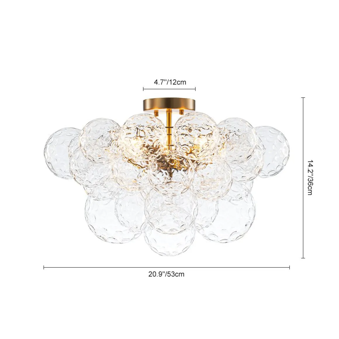 Cluster Hammered Textured Glass Bubble Semi Flush Chandelier