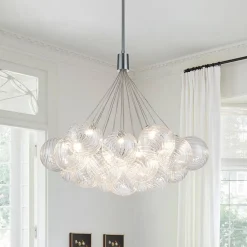 Cluster Ribbed Glass Dimmable LED Bubble Chandelier